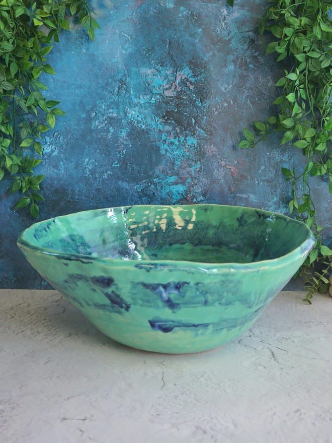 bathroom basin, bathroom sink, handcrafted sink, handcrafted basin ceramic basin, ceramic sink, Jenny Hopps Pottery, sculptural basin, bespoke basin, green basin, green sink