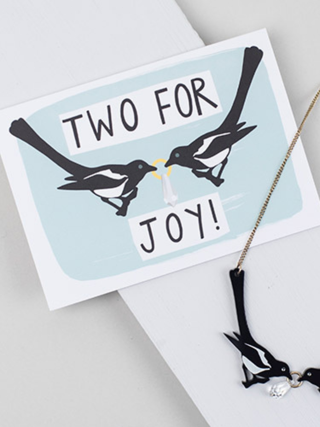 two for joy magpie wedding card