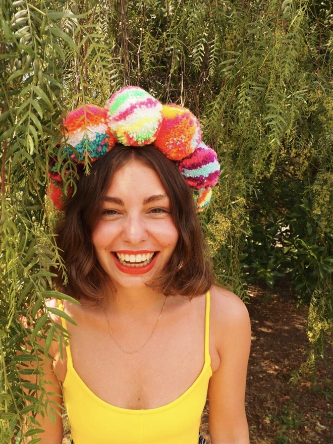 Pom Pom Rainbow Crown