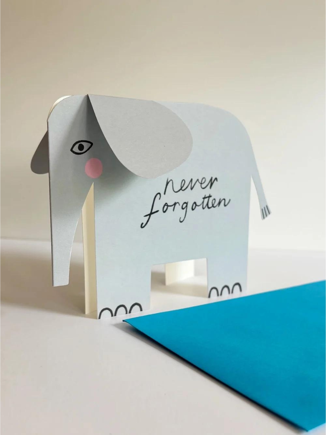 grey never forgotten elephant fold out card with envelope