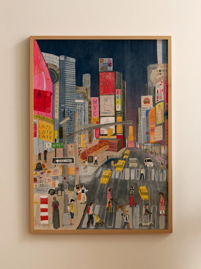 New York Illustrated City Print at Night 