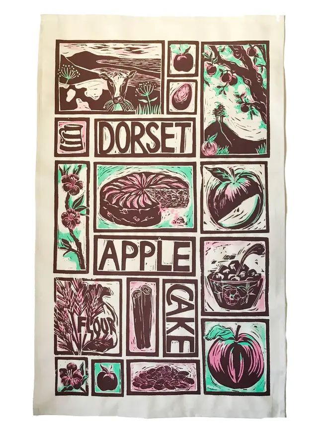 Dorset Apple Cake Illustrated Recipe Tea Towel