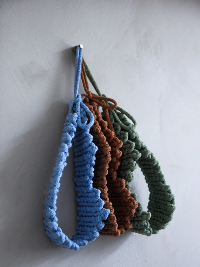 blue sage brown crocheted cotton crowns