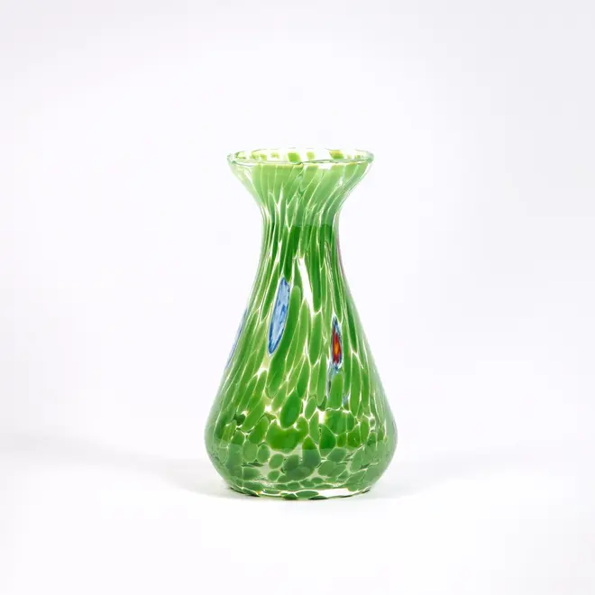 piccolo, curve shaped blown glass vase in green