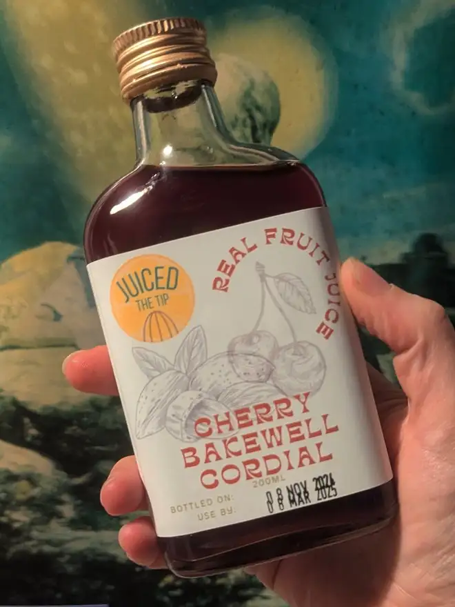 cherry bakewell cordial juice bottle