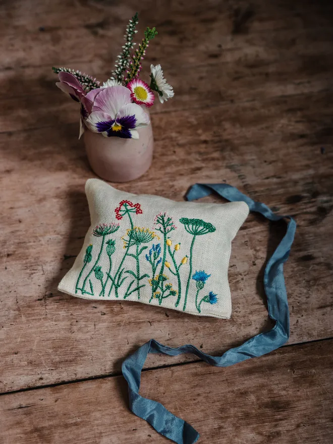 Wildflower Lavender Sachet. A Sachet of Lavender with embroidered Wildflower design.