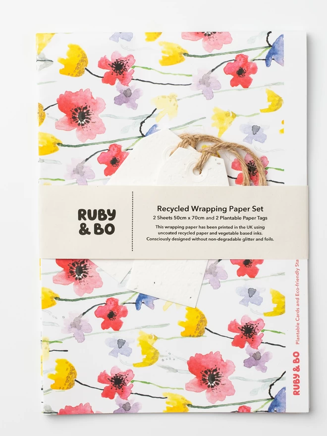 Poppy Meadow Recycled Wrap & Plantable Tag Set
