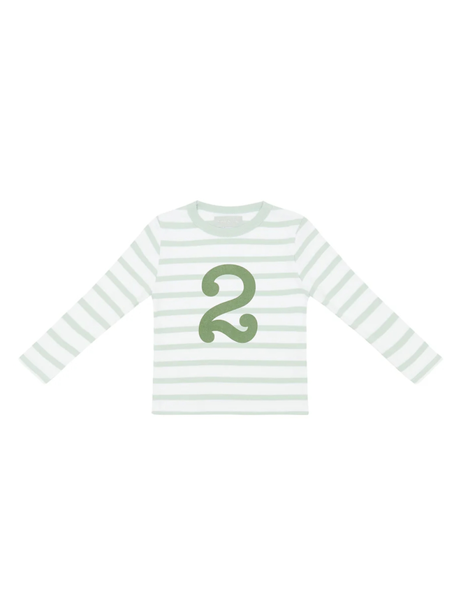 Powder Blue & White Breton Striped Number 2 T Shirt