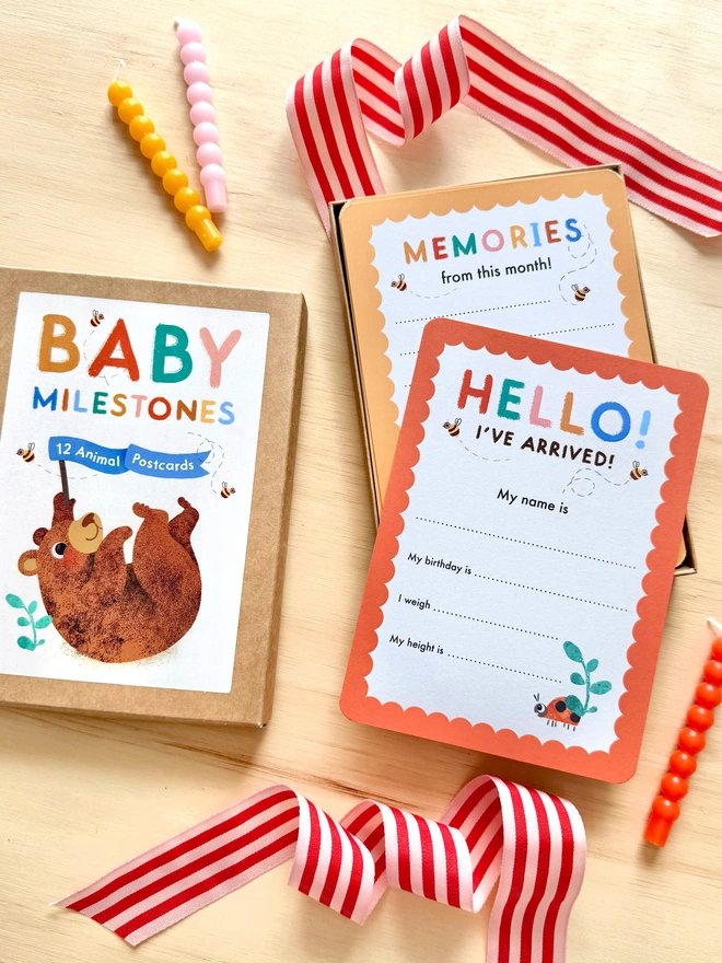 illustrated animal themed baby milestone cards by Emily Nash Illustration- postcard keepsake multipack for babies