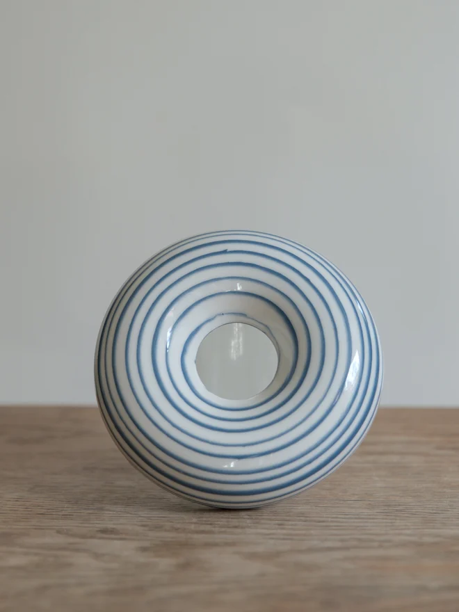 Handmade porcelain avocado planter with carved blue pattern, designed to hold an avocado seed for sprouting