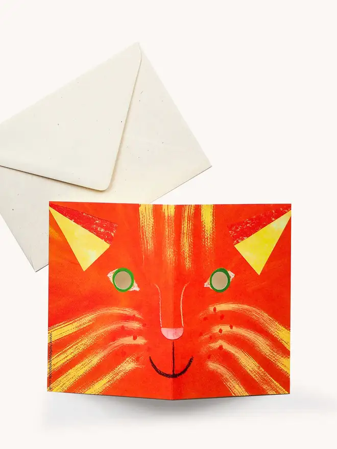 red cat mask paper card