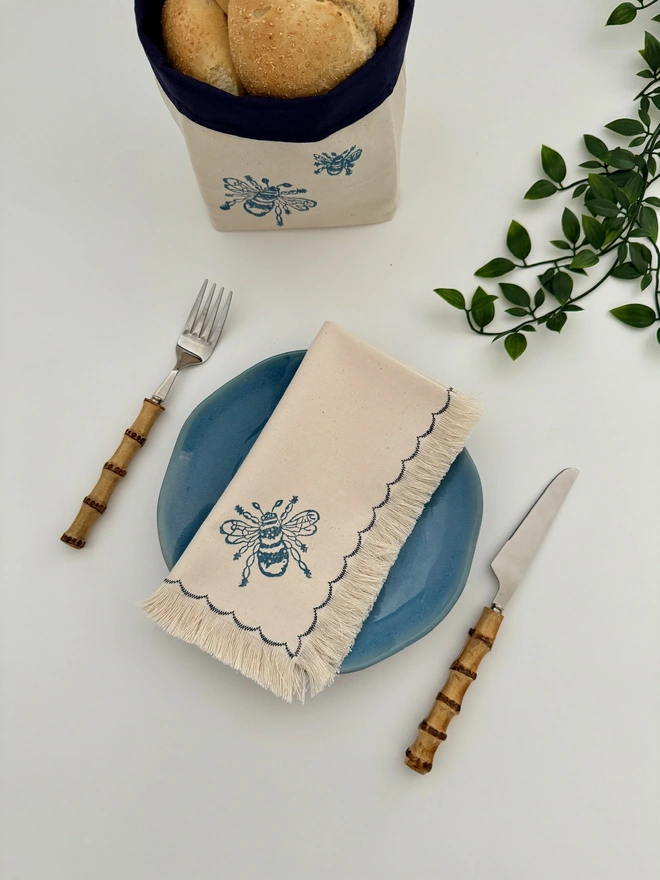 Bee Block Printed Cloth Napkins (Set of 2)