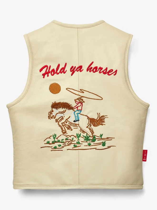 'Hold Ya Horses' Cream Leather Vest