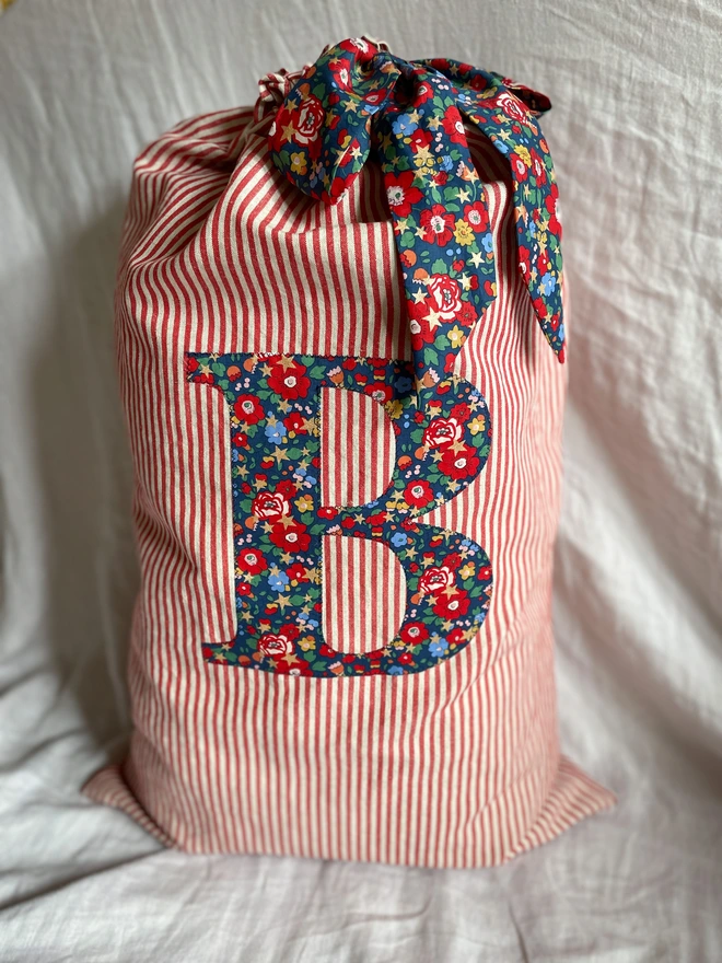 Red Linen Pinstripe Sack with Liberty Letter