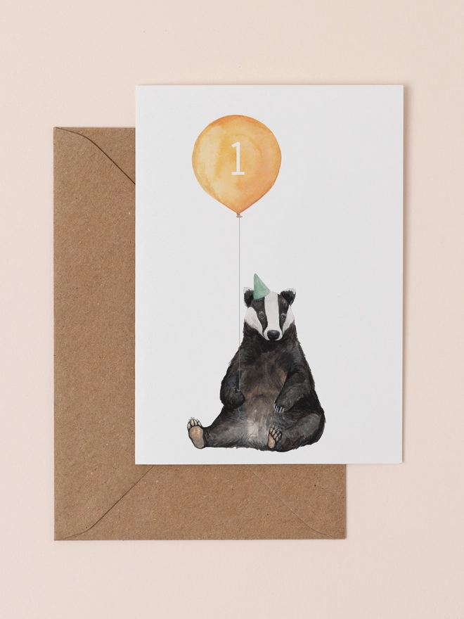 Badger first birthday card 