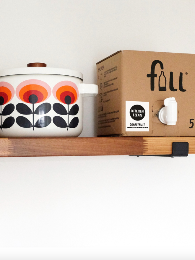 Kitchen Clean. A cardboard box on a shelf labelled Fill Kitchen Clean.