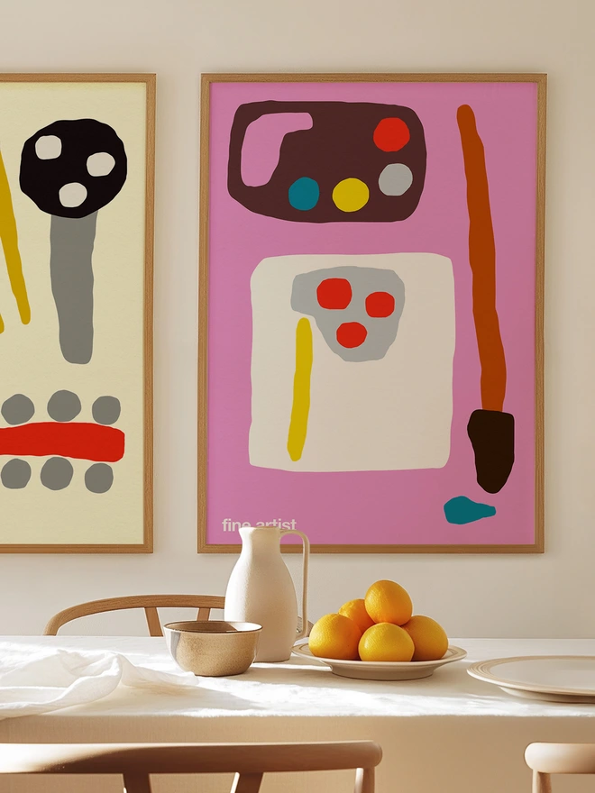fine artist giclee print in bright pink, show hung on a wall
