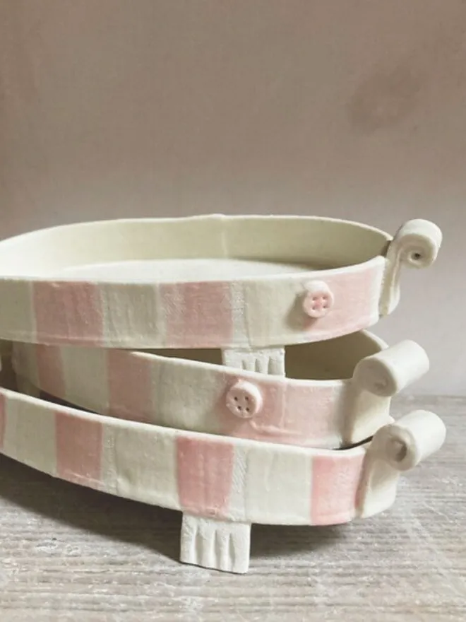 Porcelain Striped Treat Dish With Feet