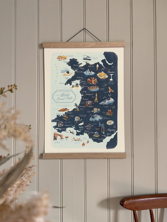 Wales Coast Path A3 Map Print Framed