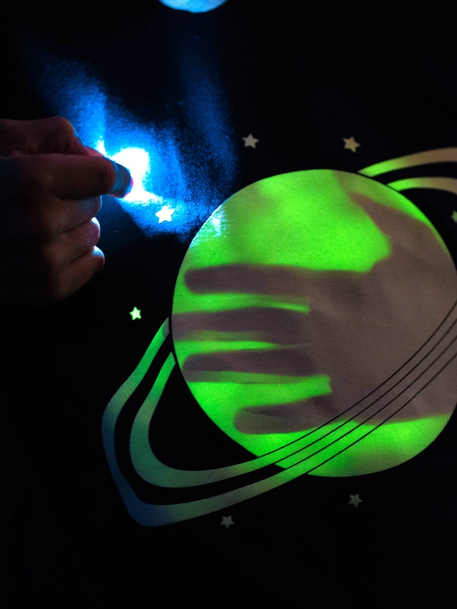 close up of torch drawing onto a solar tshirt