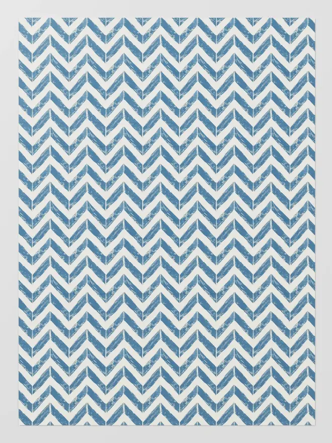 Blue Zig Zag Block Print Wrapping Paper