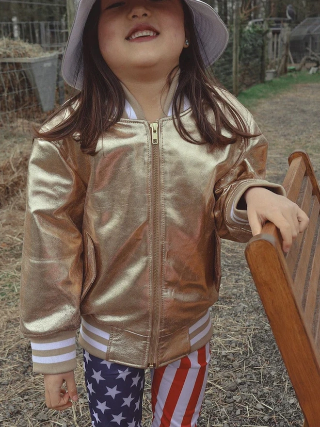 The Stardust Gold Nappa Leather Bomber Jacket