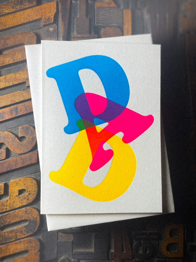 Fathers day typographic letterpress card with fluorescent ink. Deep impression print. Unique with no print being the same. Vibrant colours with matching premium envelopes. With luxurious contrasting coloured envelopes.