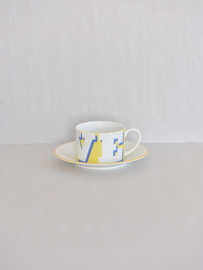 'Love' Cup & Saucer - Yellow