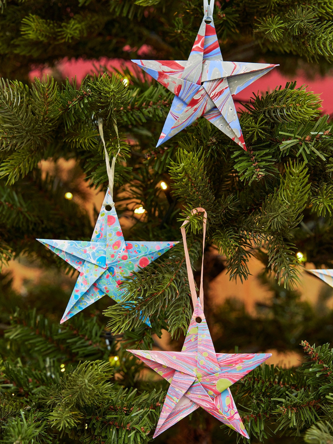 Hand marbled star decoration