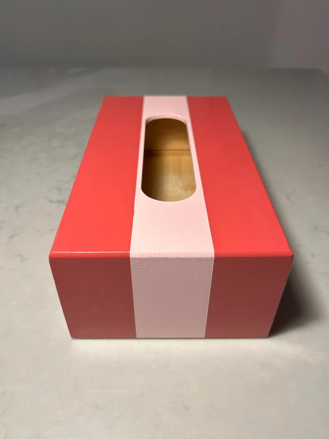 Red & Pink Striped Tissue Box