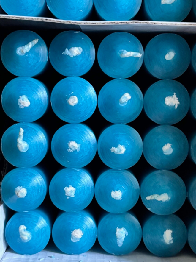 Boxed Candles. Candles in turquoise.