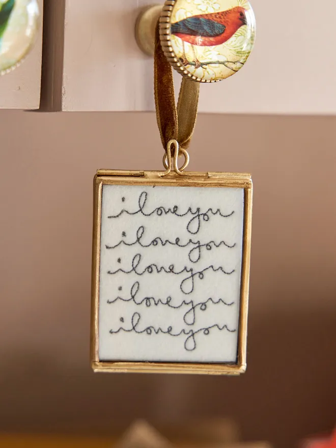 I love you embroidered hanging frame