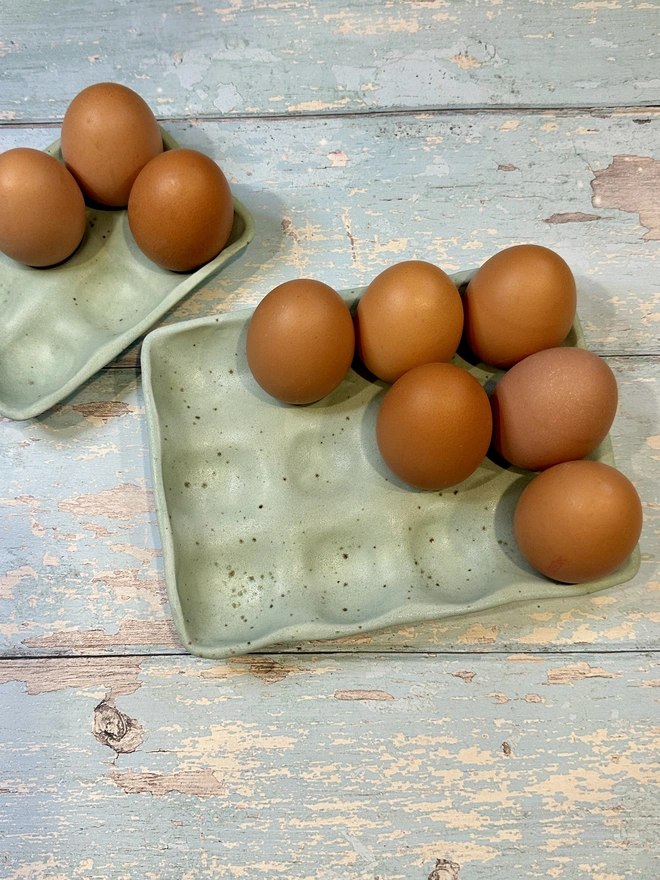 Green Ceramic Egg Tray - For 6 or 12 eggs