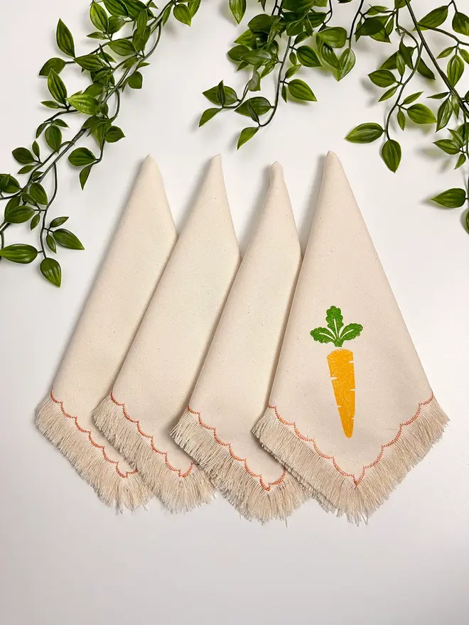 Block Printed Fringe Napkins Carrot (Set Of 2)