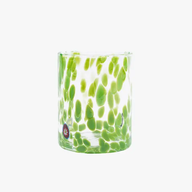 straight murano glass tumbler with green spots