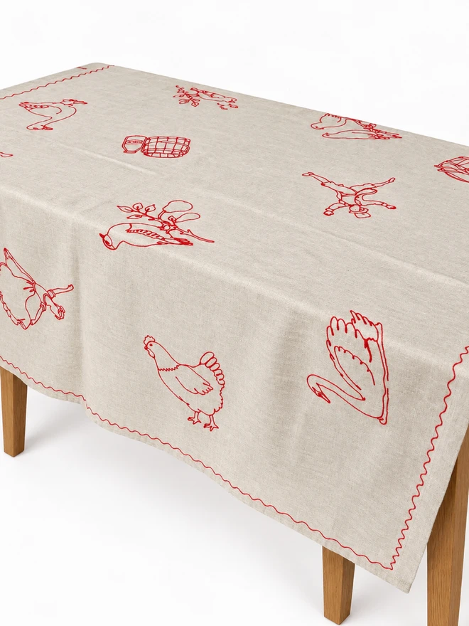 Embroidered Linen 'Twelve Days of Christmas' Tablecloth