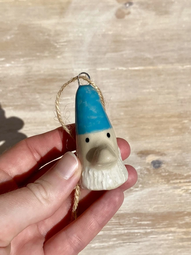 teal ceramic gnome hanging decoration