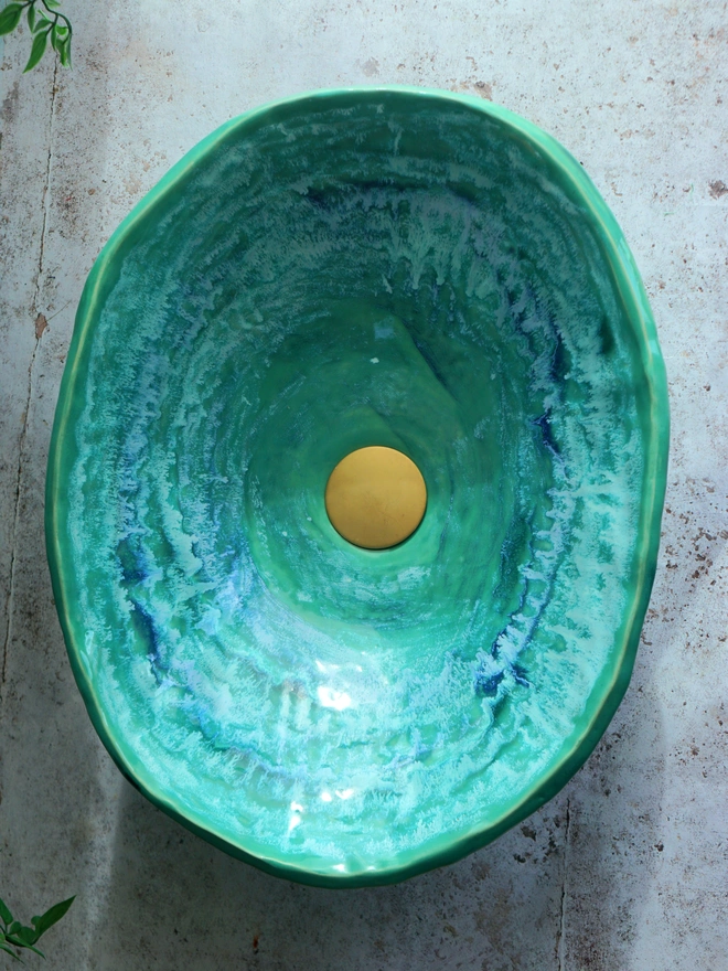 ceramic bathroom basin, unique bathroom basin, handcrafted bathroom basin, handmade bathroom basin, handmade sink, handcrafted sink, bespoke, basin, bespoke sink, green sink, green basin, Jenny Hopps Pottery, sculptural basin, sculptural sink, luxury bathroom basin
