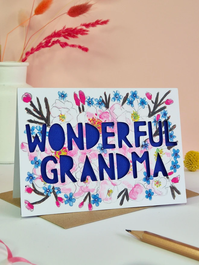 Wonderful Grandma card with blue line 