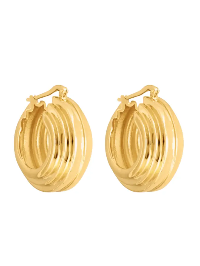 Loel Gold Triple Ridge Hoop Earrings