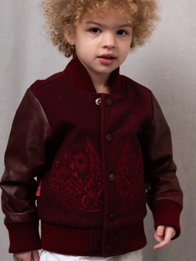 Wild & Free Wool & Leather Maroon Jacket 