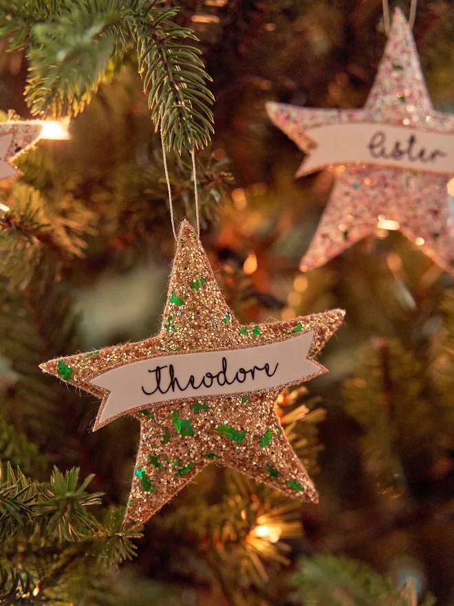 Personalised glitter star Christmas decoration