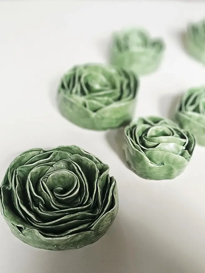 handmade green ceramic rose flower wall hanging decor sculpture art pottery glazed gift for her forever everlasting rose