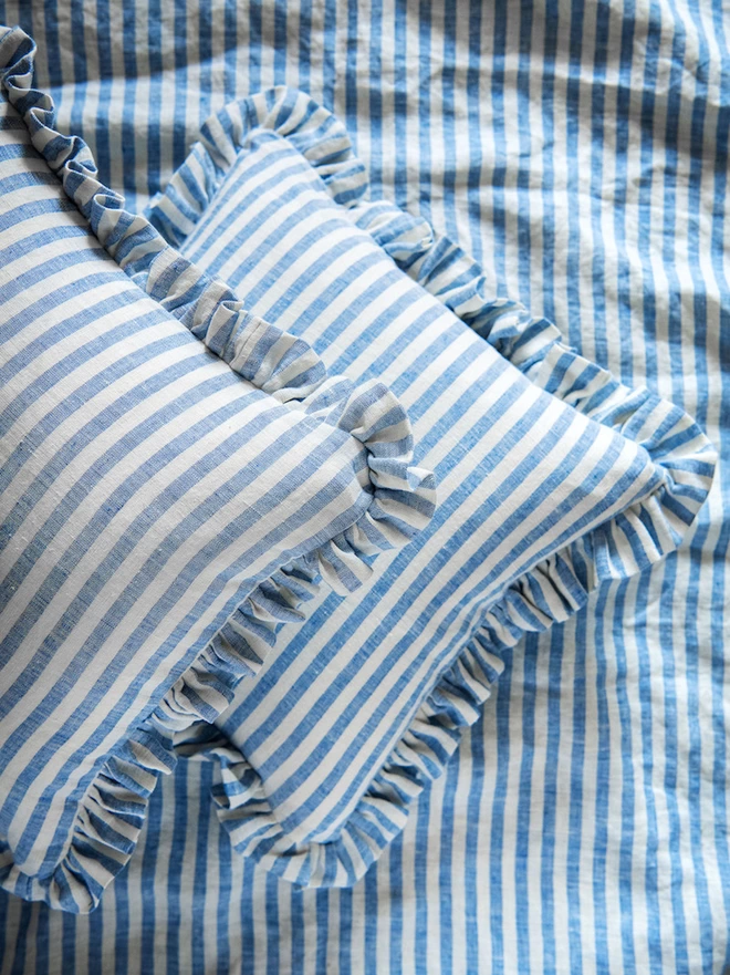 Chalk blue stripe linen cushion