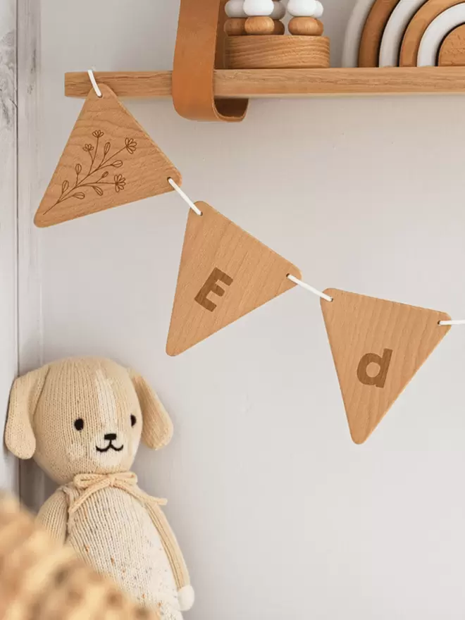 Close up of Wooden Name Bunting