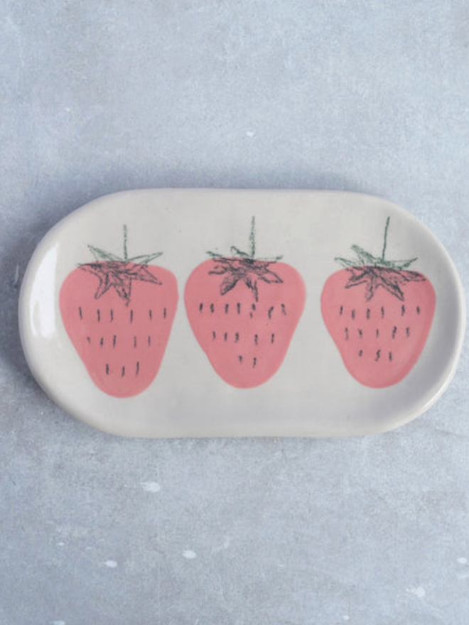 Medium Dish. A dish with a strawberry design.