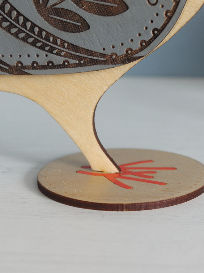 standing wooden pigeon hand painted foot detail