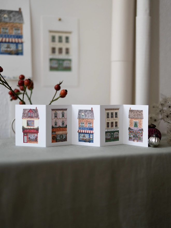 Festive shop fronts concertina card