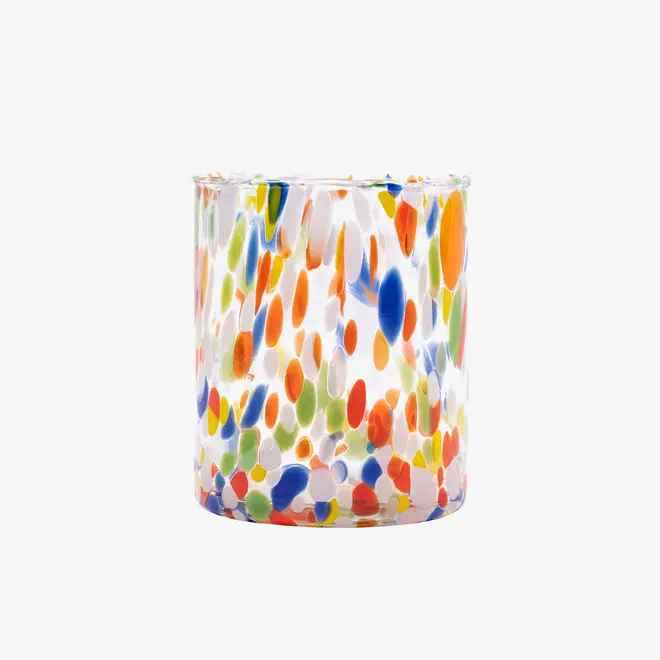 straight murano glass tumbler in 'multi' with rainbow splotches
