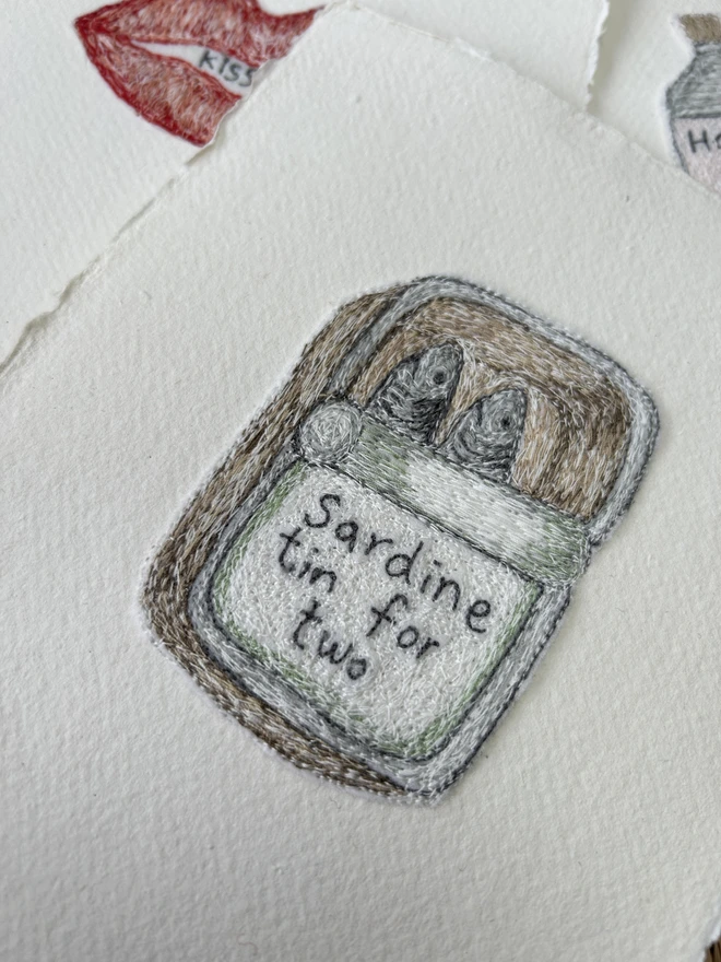 Sardine Tin For Two Embroidered Artwork
